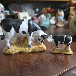 Black & White Cow Figurine Set - Mini Ceramic Farm Cows